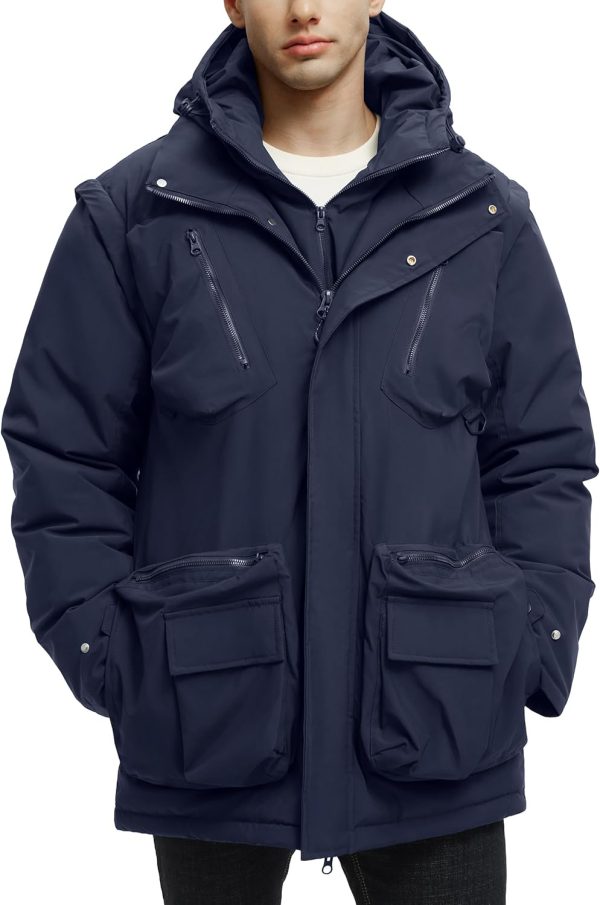 Men's Winter Coats Warm Water Resistant Puffy Hooded Windbreaker Insulated Parka Jackets with Removable Hood