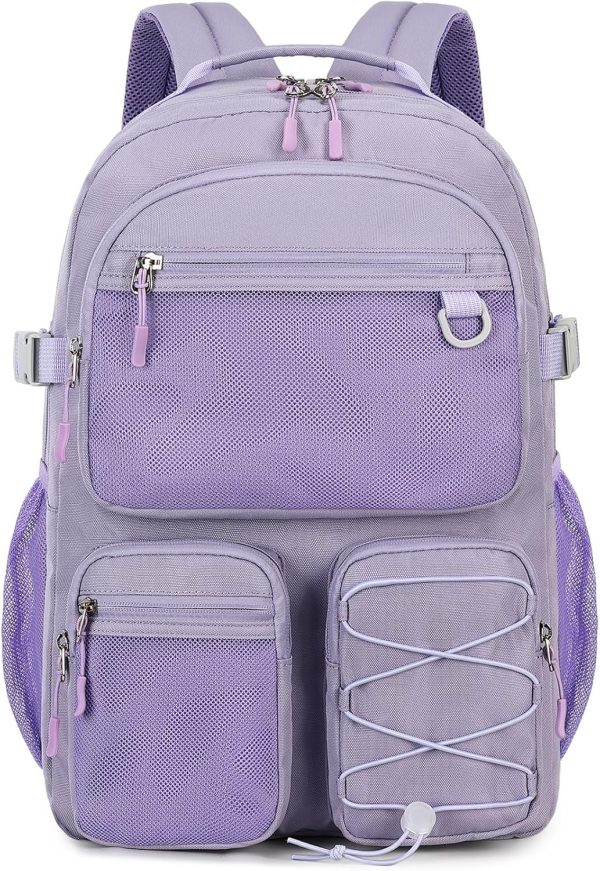 Water Resistant Backpack with Mulitiple Pockets for Travel Outdoor College, 15.6 inch Laptop Bookbag for Girl and Women (Purple)